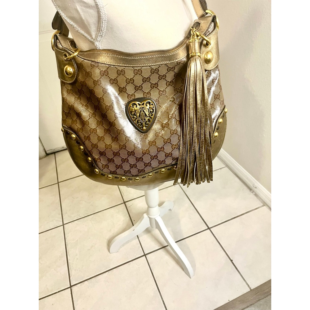Gucci GG Signature and Studded Metallic Leather Babouska Hobo Bag. - Picture 9 of 14
